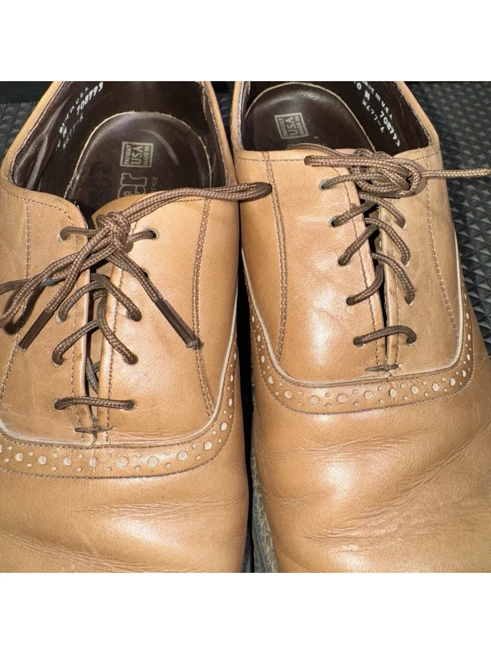 Vintage Dexter Men’s Dress Shoes 10M Tan Leather Cap Toe Oxford Vibram Sole USA